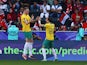 Harry Souttar celebrates after scoring the fourth goal for Australia at the Asian Cup against Indonesia